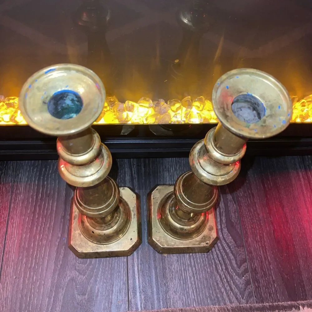 Pair Set Virginia Metalcrafters Harvin Brass Tall Candlesticks 3002B 13.5